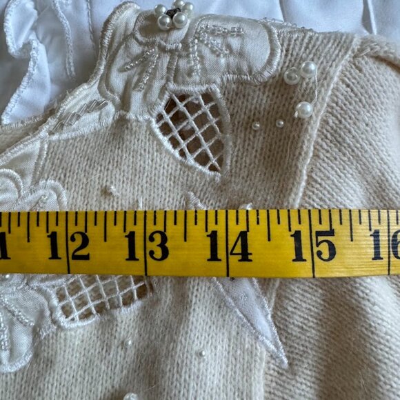 Marisa Christina Sweater Medium Cream Angora Lambswool Beaded Pearls & Sequins - Picture 9 of 11